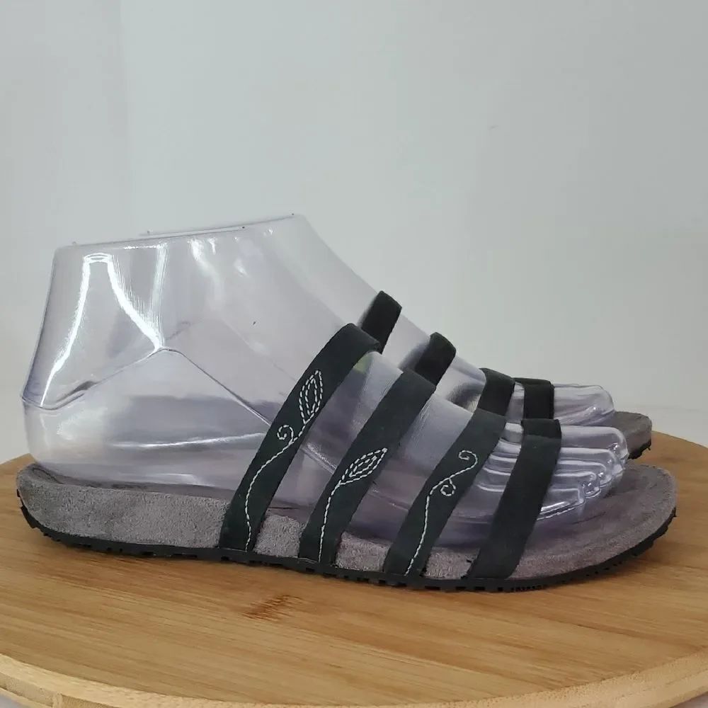 Ahnu Black and Gray Embroidered Strappy Sandals Women's Size 6